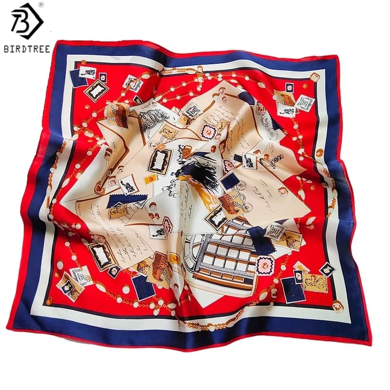 BirdTree, 100% Real Silk Square Print Scarf, Mom's Gift Elegant Soft Casual Chic Kerchief, 2026 Spring New Shawl A61804JF