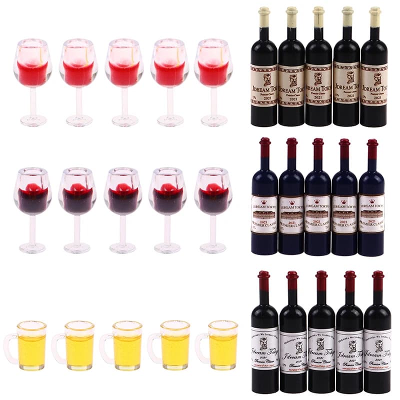 5 pezzi 1:12 casa delle bambole in miniatura tazza di vino tazza di birra bottiglia di vino decorazione della casa delle bambole di alta qualità cucina ristorante decorazione della casa giocattolo