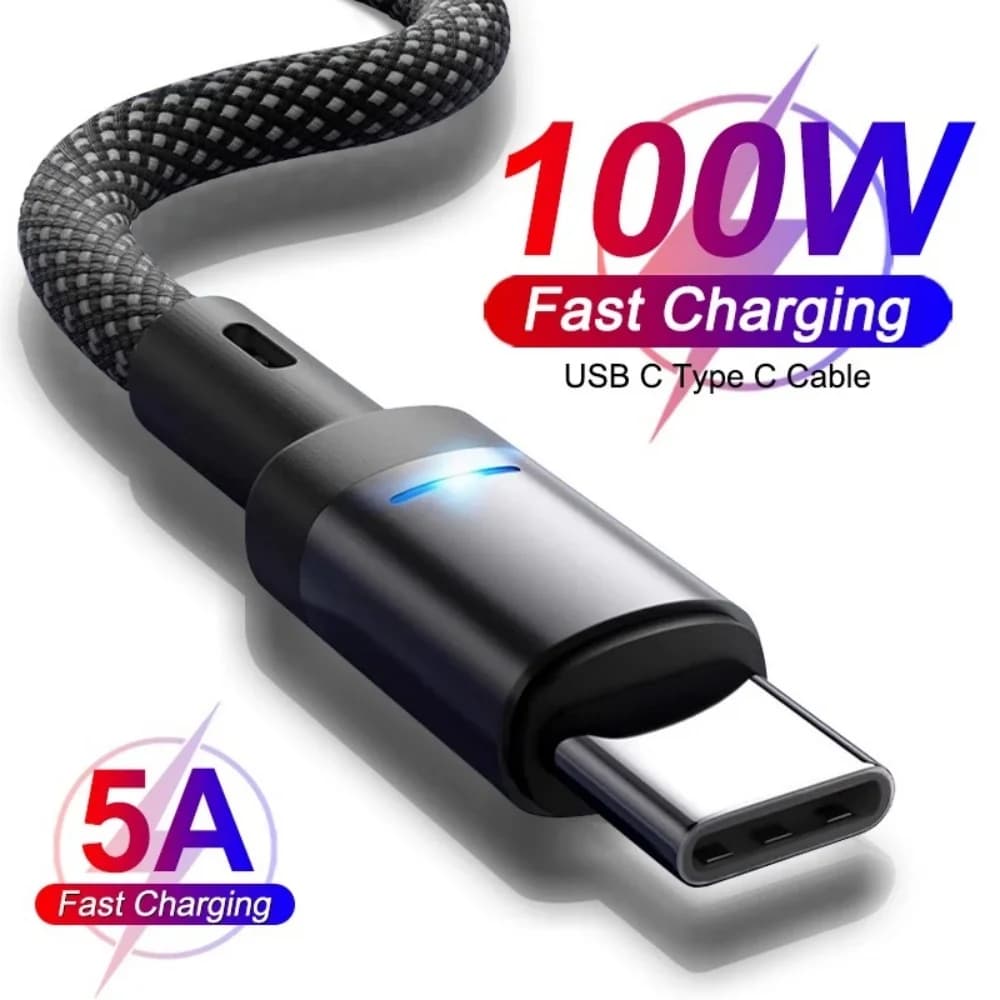 Cavo di Ricarica Rapida Type C 100W, Intrecciato in Nylon, 1M 1.5M 2M, Sincronizzazione Dati ad Alta Velocità, Cavo di Ricarica Durevole per Samsung Xiaomi Huawei