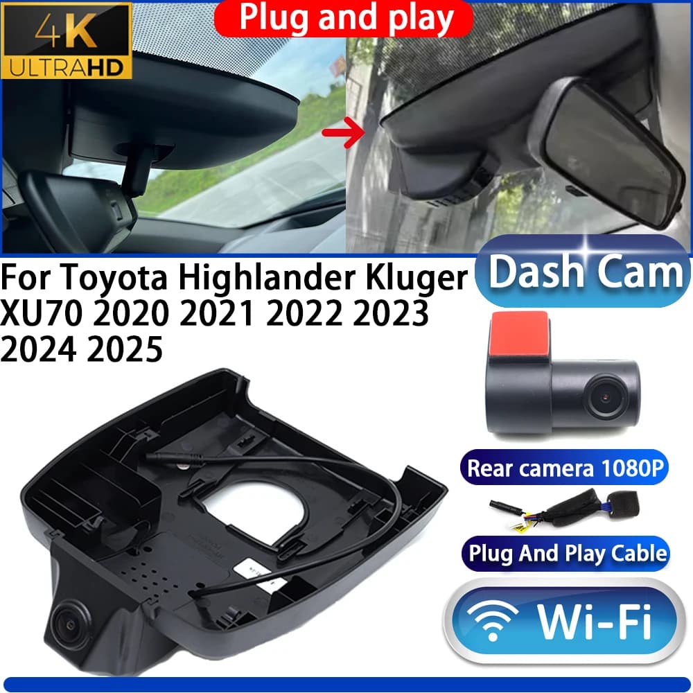 HighCity Dashboard camera for Toyota Highlander Kluger XU70 2020-2025, DVR 4K UHD Plug and Play Camera