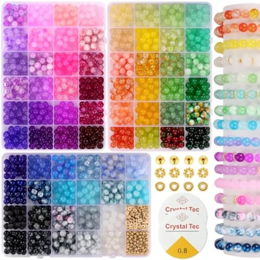 8mm Glass Beads Bracelet Making Kit, 1540pcs 70 Colors Crystal Beads for Jewelry Making, Round Glass Beads for Bracelets and DI