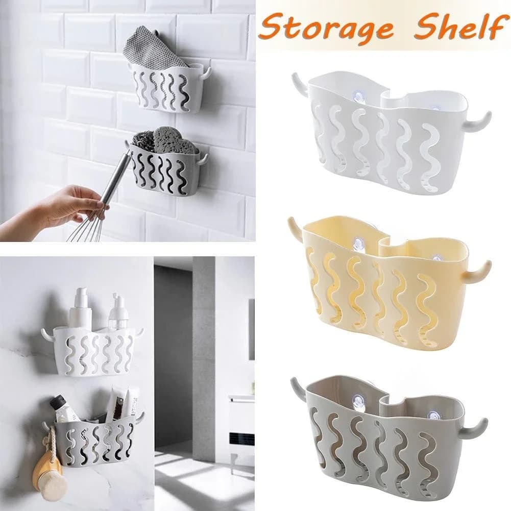Shelf without hole suction cup holder hanging dishwasher sponge drain bathroom kitchen Rack