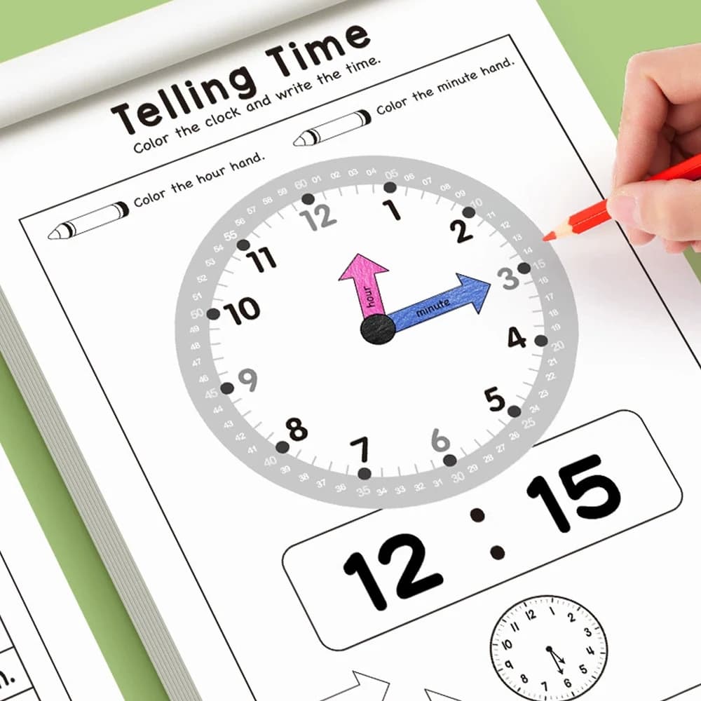 Children's Time Concept Practice Workbook 32 Page Exercise Time Cognition Toy Book Interactive Game Book about Time Game Drawing
