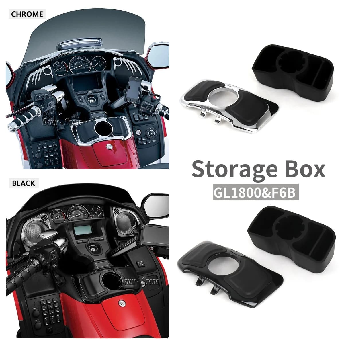 Moto Nero Cromato Guanti Box Anteriore Scatola di Immagazzinaggio Organizer Caso Kit Per Honda Gold Wing GL1800 GL 1800 GOLDWING F6B 2012-2017