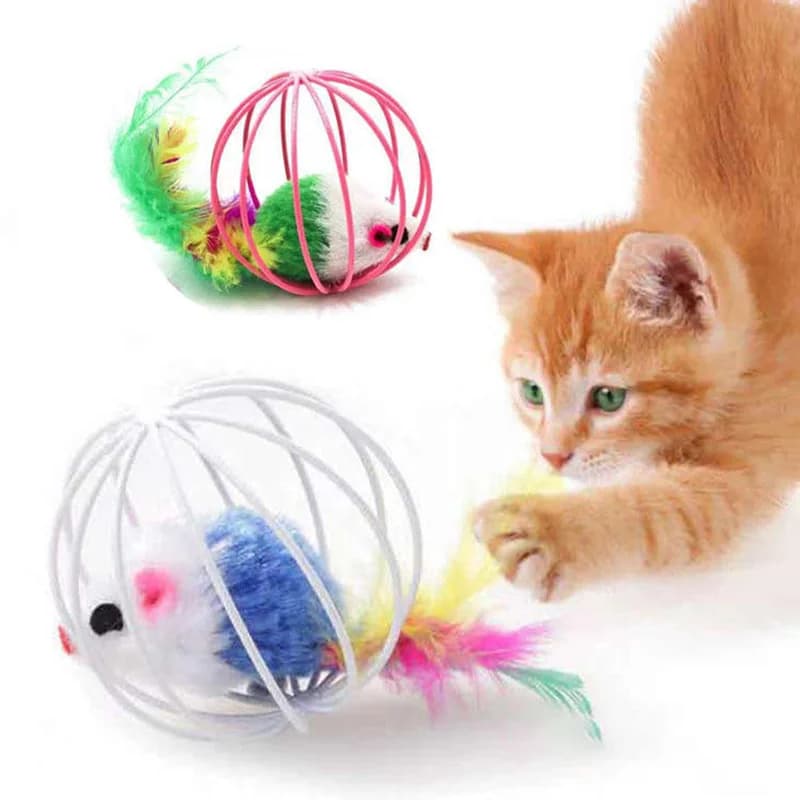Popular mouse colored cage toy for cats inside interactive sand Chase Cat Mouse Toy