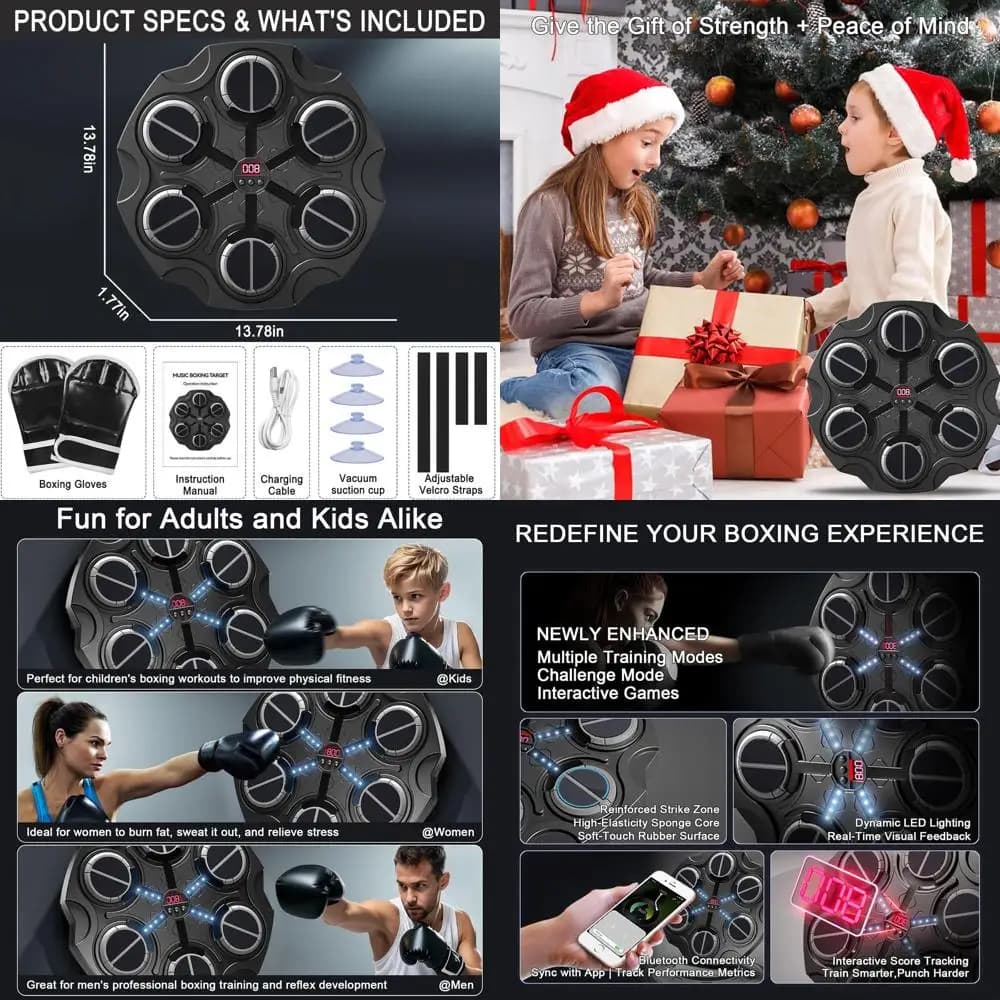 TEOTSIU Musical Boxing Machine for Adults, Smart Wall Boxing Bag with Score, Gloves and Pads with Music