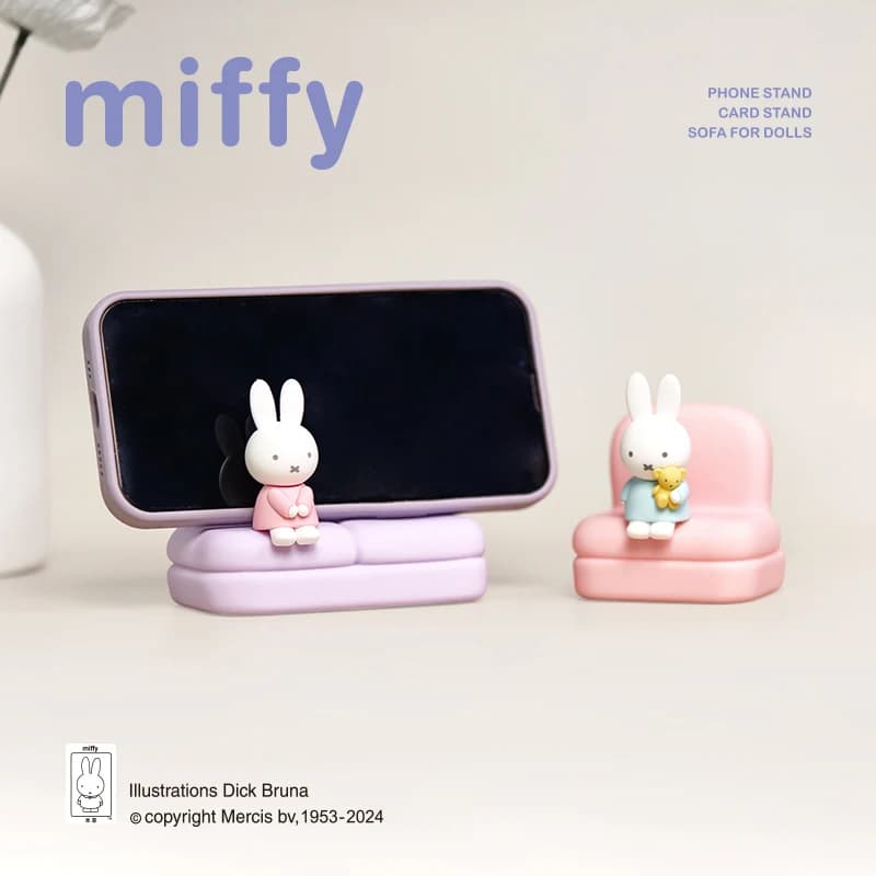 Originale Miffy Divano Stand Serie 2nd Cartoon Cute Doll Supporto per telefono Figurina Kawaii Ornamento decorativo Giocattolo regalo
