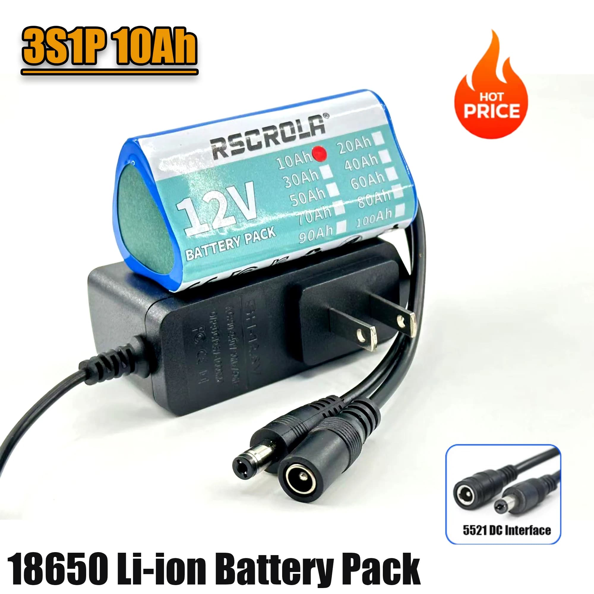 Nuovo pacco batterie 12V 18650 da 10000mAh 3S1P batterie ricaricabili agli ioni di litio con scheda di protezione celle al litio BMS + caricabatterie 12.6V 2A