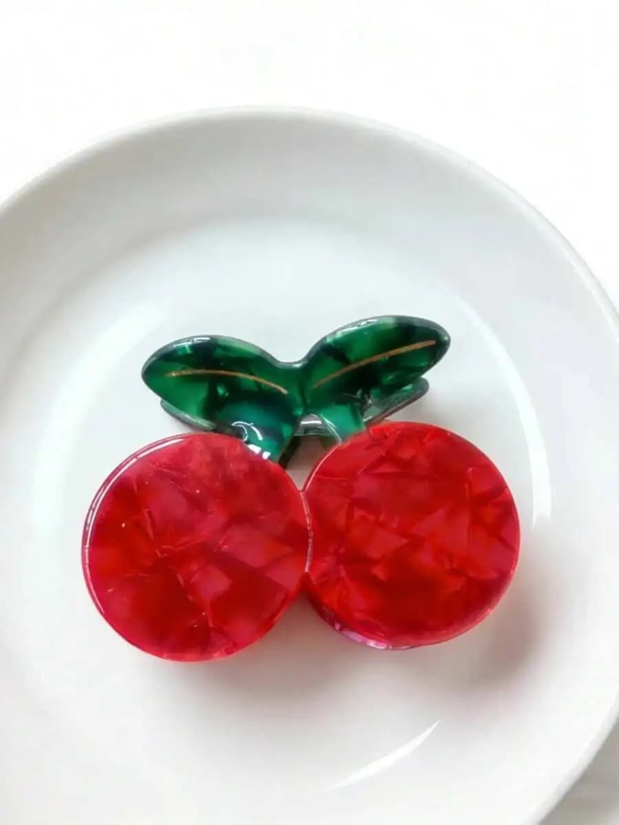 Fermacapelli a clip in acetato rosso ciliegia per donna, accessorio estivo per vacanze al mare