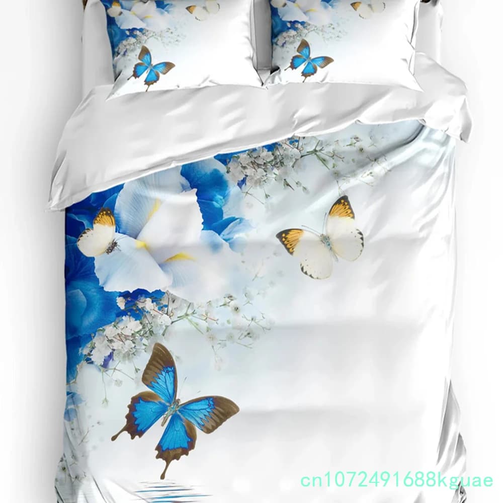Lily Flowers Butterfly Water Surface Duvet Cover 3pcs Bedding Set Home Textile Quilt Cover Pillowcases Room Bedding Set No Sheet