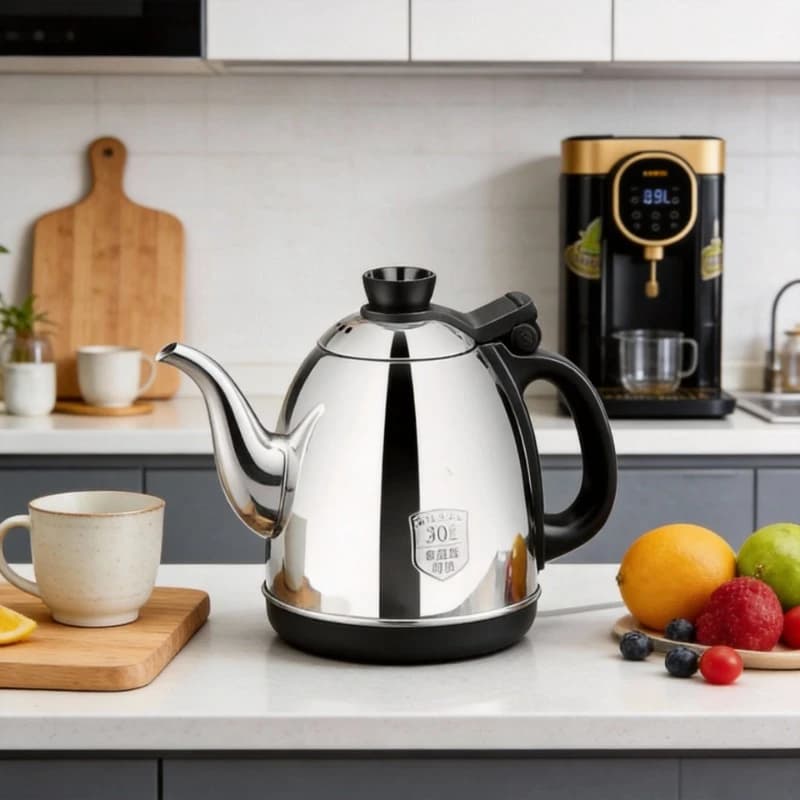Automatic 0,9L Automatic Rotation Electric Kettle in Stainless Steel 304 with 7 Insulation and Protection Levels Black