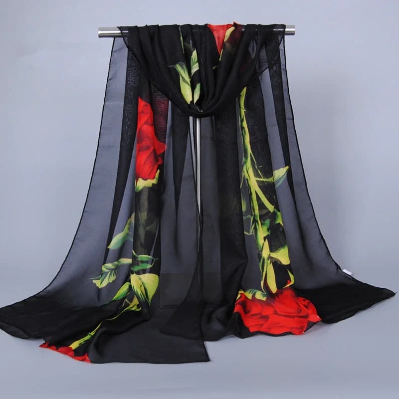 1 pz nuova moda chiffon di seta hijab da donna lungo morbido rosa fiore stampa sciarpe foulard scialli da donna