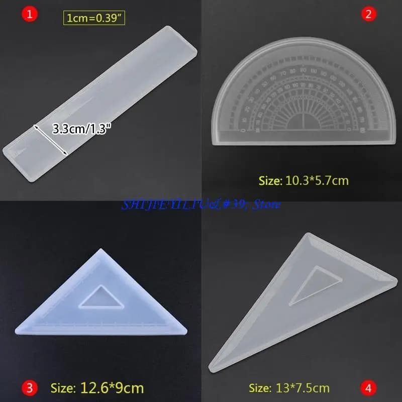 E21F Semicerchio Rettangolo 45/60 Triangoli Stampo in Silicone per Righello Dritto Quadrato Righelli Creazione Stampi