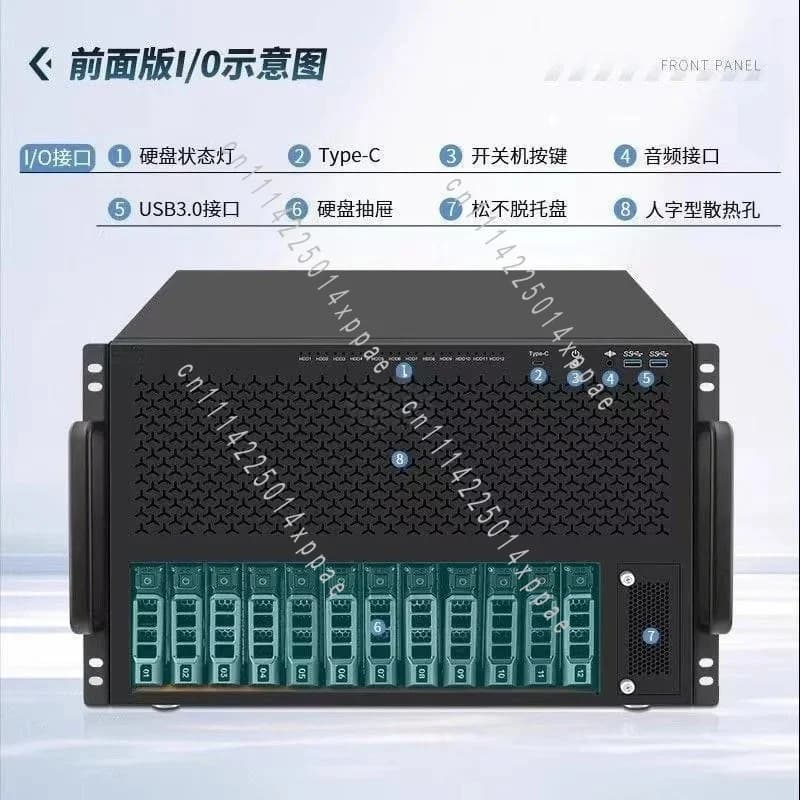 Network Storage Server Case ITX M-ATX ATX 8/12 Bay Modular NAS Chassis，Zinc Alloy & Bakelite Material