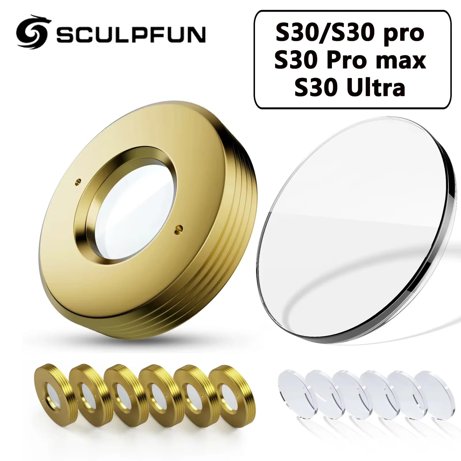 SCULPFUN 6 pz Lente Laser per S30/S30 Pro/S30 Pro Max/S30 Ultra 11 W 22 W 33 W Macchina per Incisore Laser Lenti di Ricambio Accessori