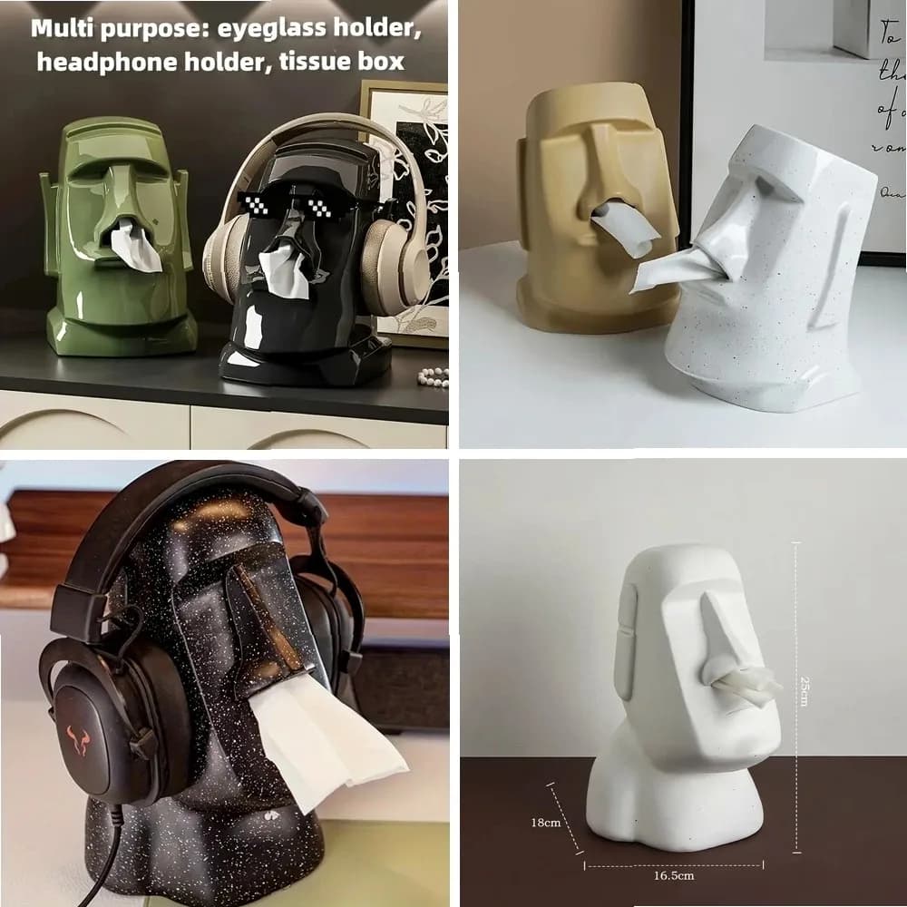Divertente Porta Fazzoletti a Forma di Statua Moai, Decorazione 3D dell'Isola di Pasqua per Carta Igienica e Tovaglioli, Decorazione Creativa per la Casa