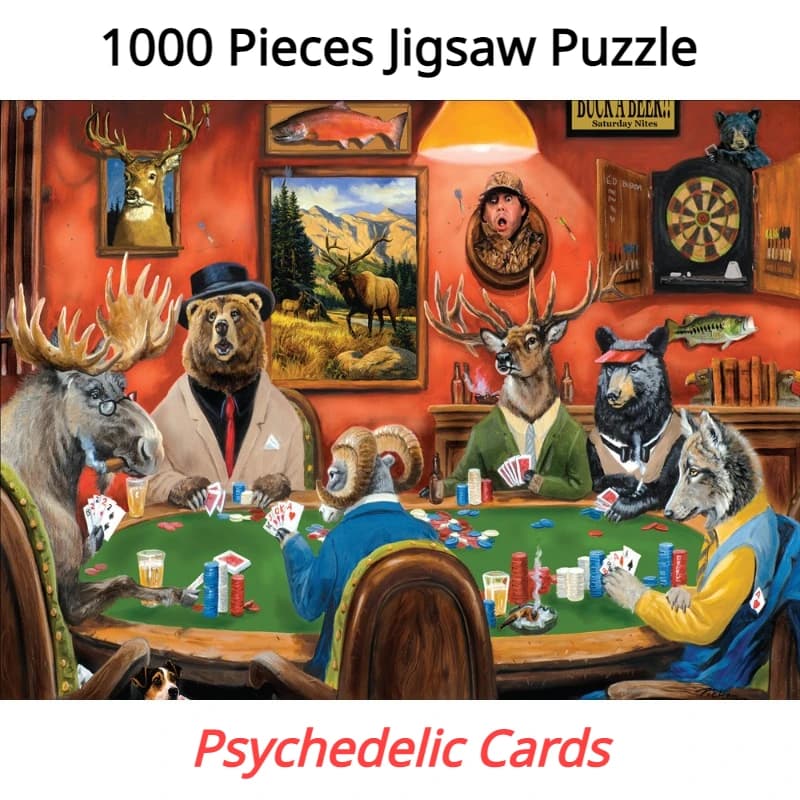 69*51cm 1000 pezzi Puzzle di carta gioco di carte psichedelico animali pittura intrattenimento educativo giocattoli per bambini adulti
