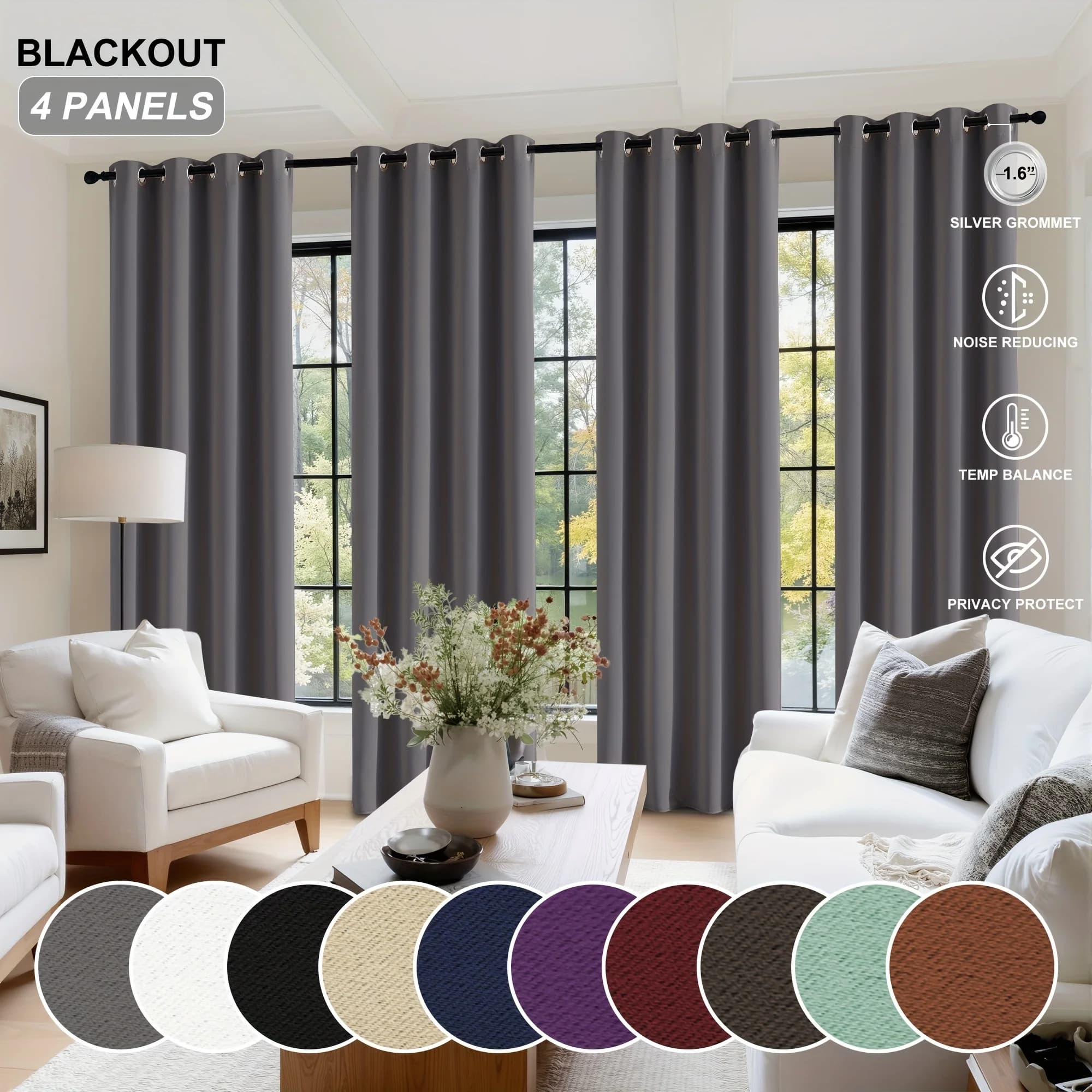 Set di 4 Tende Oscuranti per Camera da Letto - Decorazione per Interni/Trattamento Finestre Termoisolanti con Occhielli