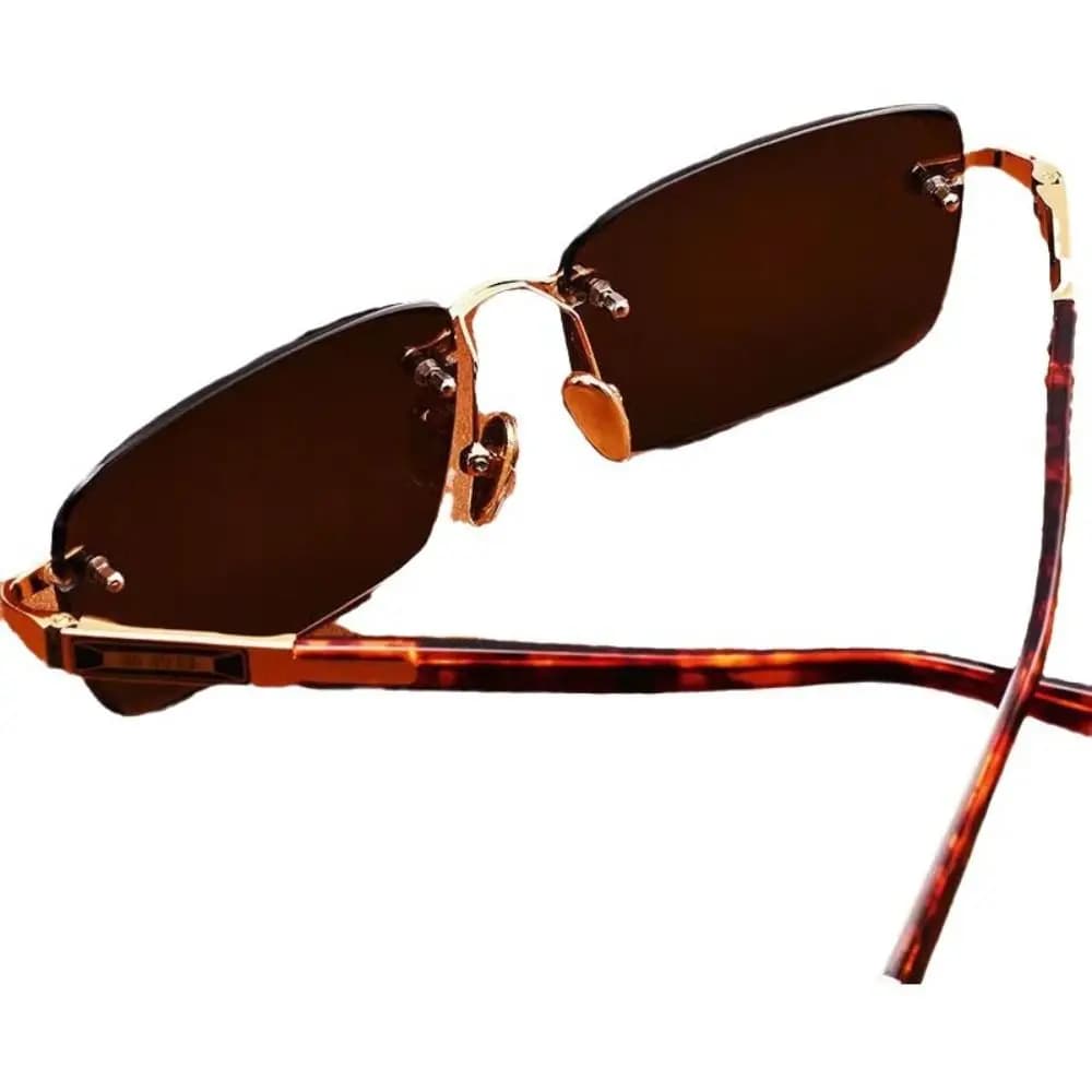 Frameless Men's Sunglasses Green Crystal Stone Leopard Print Outdoor Sunglasses Metal UV Protective Driving Glasses