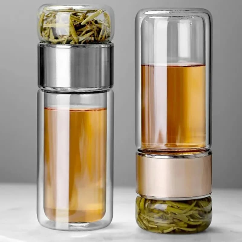 Bottiglia d'acqua per tè da 420 ml Bottiglia d'acqua per tè a doppio strato in vetro borosilicato alto Bicchiere per infusore Bottiglia d'acqua per bicchieri con filtro per il tè