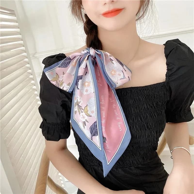 Summer floral silk scarf 7.5 cm * 85 cm tied band for high-end hair cover sweet girl summer holiday scarf