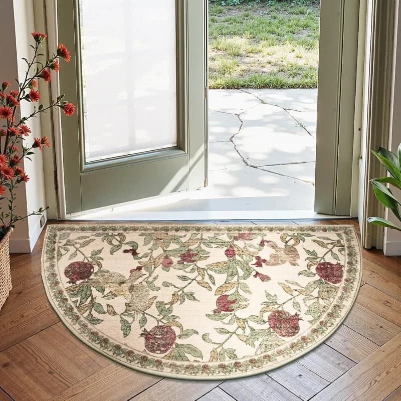 Tappeto d'ingresso vintage a mezza luna con motivo Melograno e Uccello, stampa botanica rustica, antiscivolo, per arredamento casa, fattoria e cottage