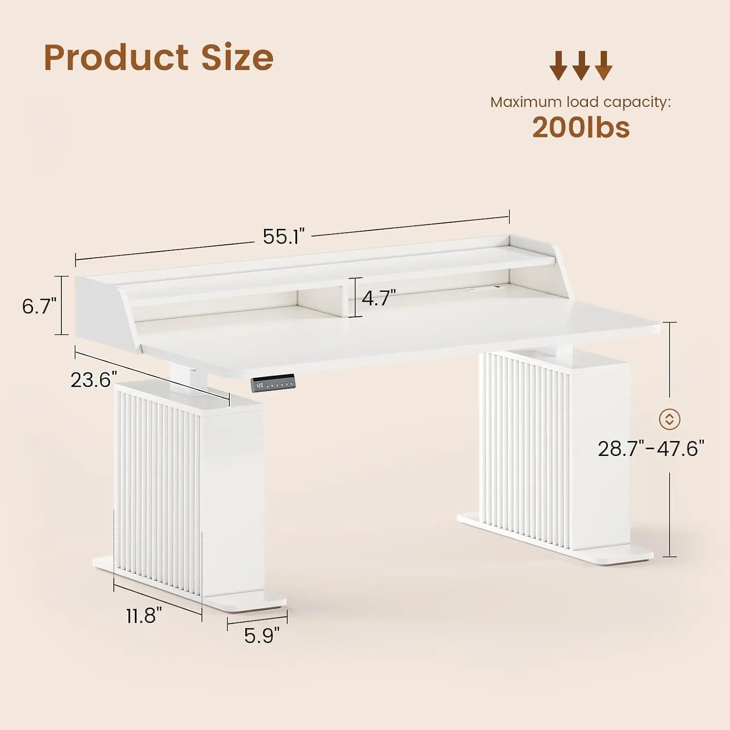 55" Height Adjustable Standing Desk with Storage, Power Outlets & LED Lights, Monitor Shelf for Home Office & Gaming, Customized