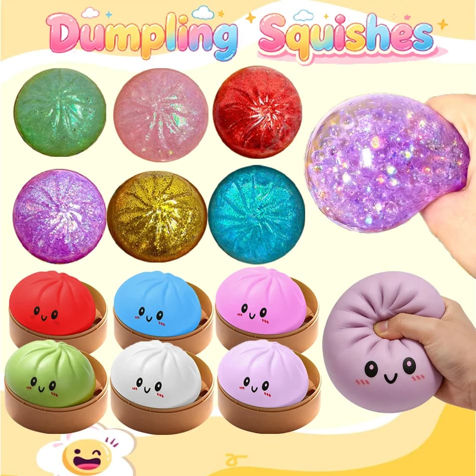 1-12 Pezzi Squishy Antistress a Bolle Colorate a Forma di Raviolo con Vaporiera, Giocattolo Antistress Morbido e Carino per Adulti