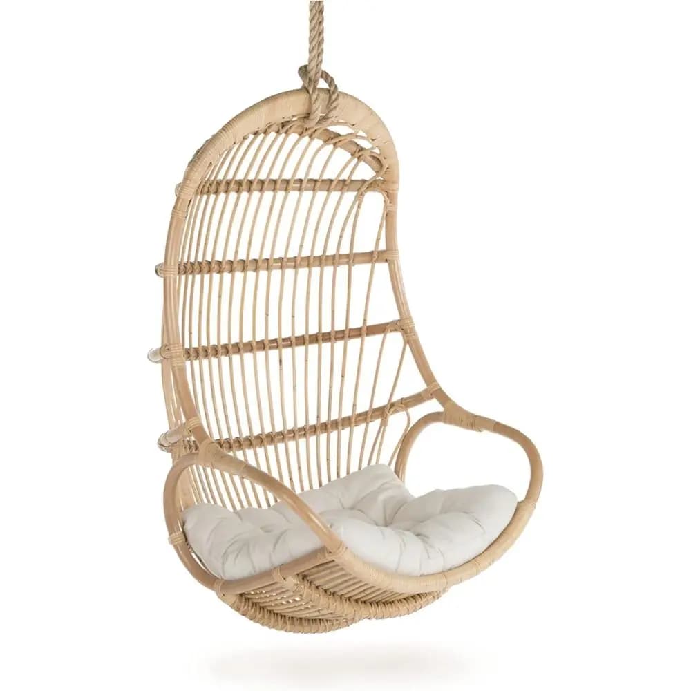 Sedia a dondolo in rattan intrecciata a mano con cuscino per l'arredamento di casa, camera da letto, soggiorno e veranda