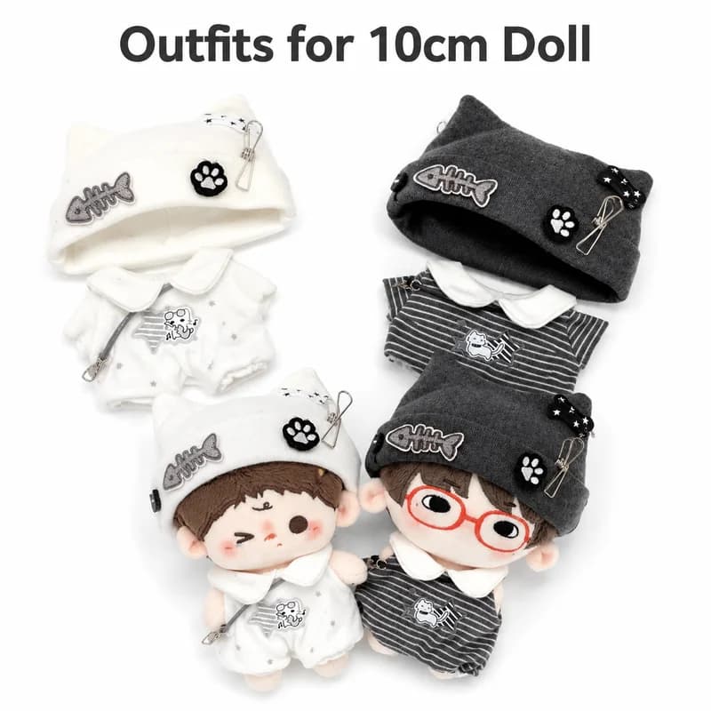 10cm Cotton Doll Clothes Black And White Kitten Costume Set Super Cute Punk Cat Style No Attribute Doll Replacement Outfit