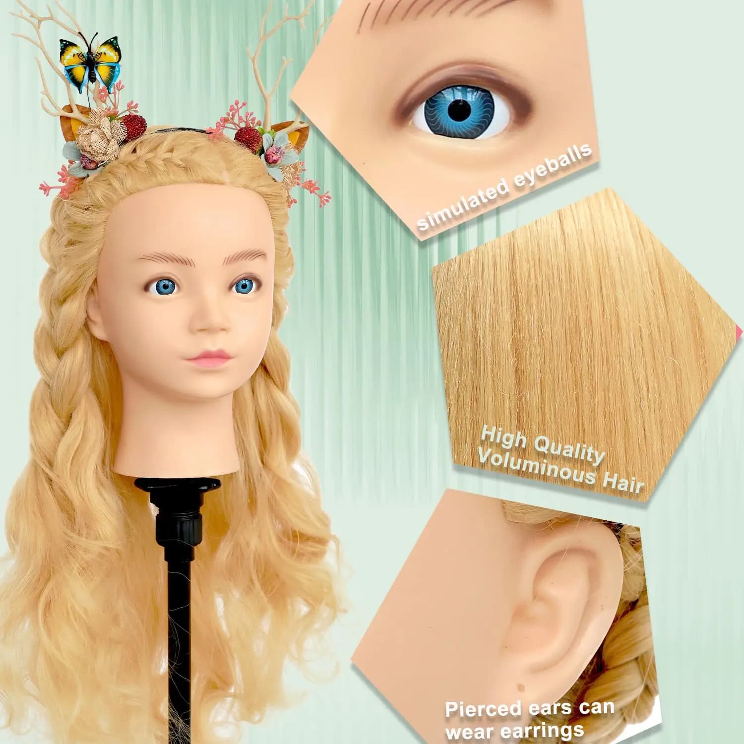 28" Mannequin Head 80% Human Hair Styling Practice with Clamp & Tools (#27) Supports cutting, braiding, curling, straightening & heat styling.ideal for hairdressing students & beginners.