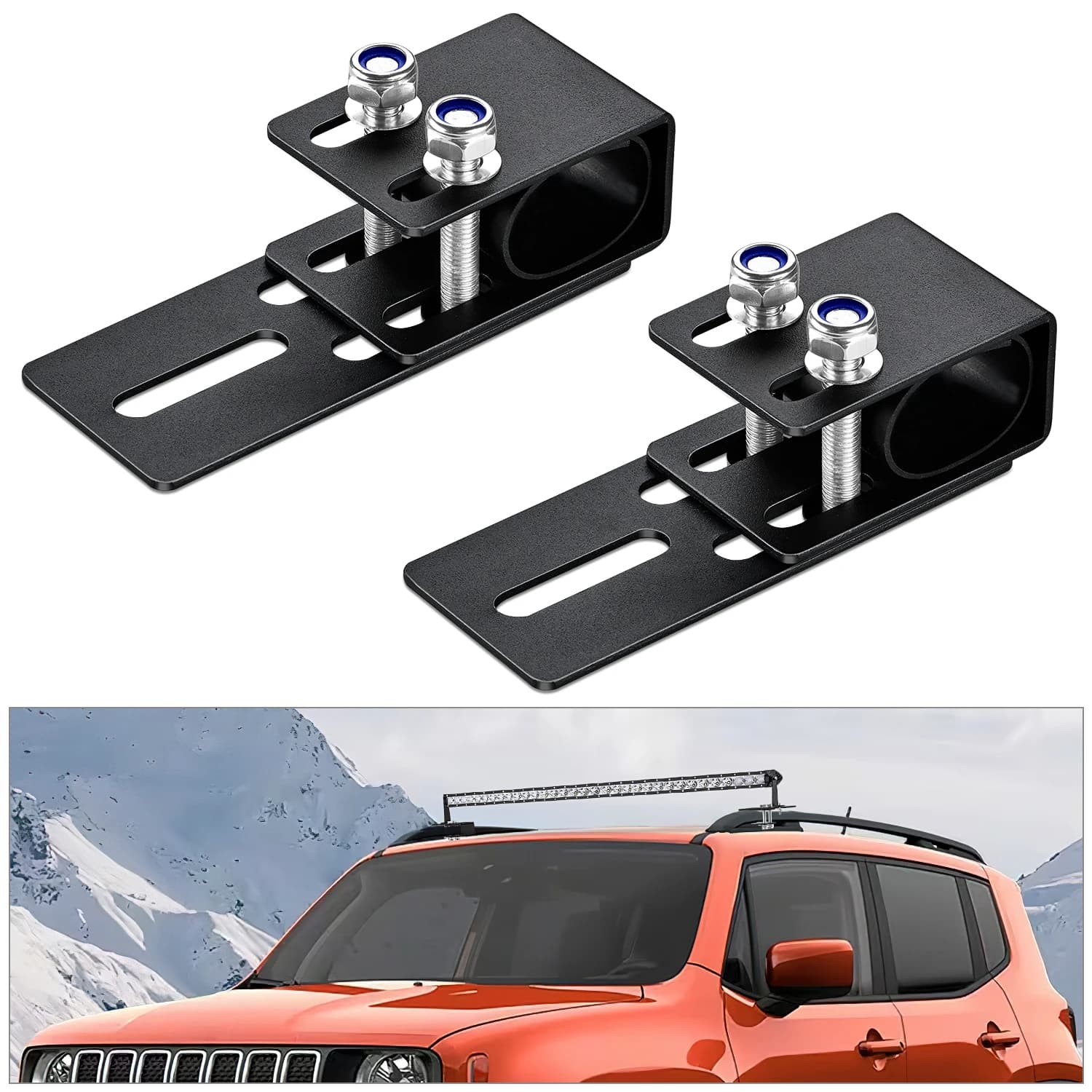 Nilight LED Light Bar Bracket Non-Slip Light Clip Mounting Brackets for SUV, Off-Road, Vehicles with Luggage Racks Black