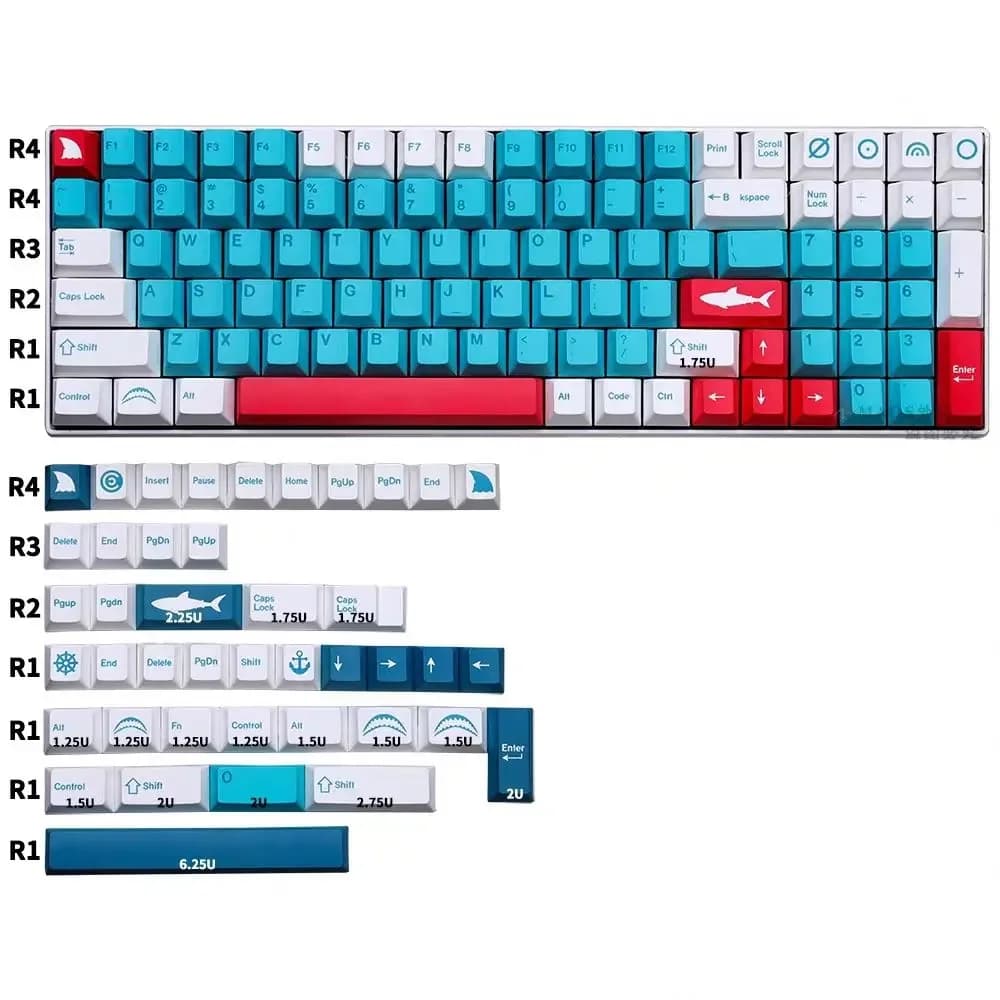 Shark Keycap Blu e bianco 142 tasti PBT Sublimation Cherry Tastiera meccanica adattata in fabbrica originale