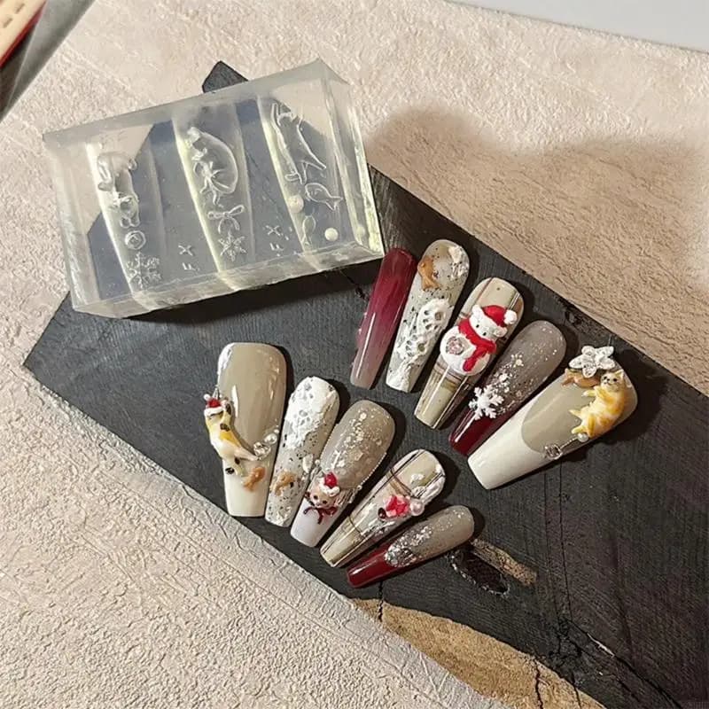 1pc Stampo acrilico 3D Decorazioni per nail art Bowknot Cat Design fai da te Stampo per unghie in silicone per nail art