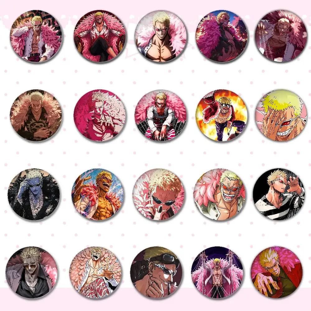 One Piece Donquixote Doflamingo Badges Round Brooch Cute Cartoon Idol Cosplay Badges DIY Backpack Clothing Jewelry Pins