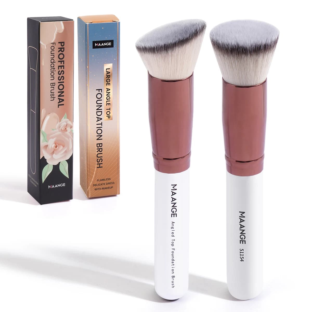 MAANGE 2PCS Set of brushes for foundation Brush for powder Kabuki powder corner for liquid soft bristles Cosmetic makeup tools