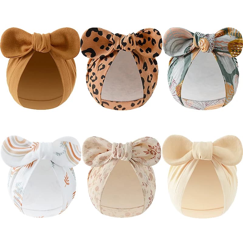 3 pezzi stampa fiocco berretto turbante per bambini 0-10 mesi neonato foulard elastico berretto morbido cotone infantile cappello indiano accessori per capelli per bambini