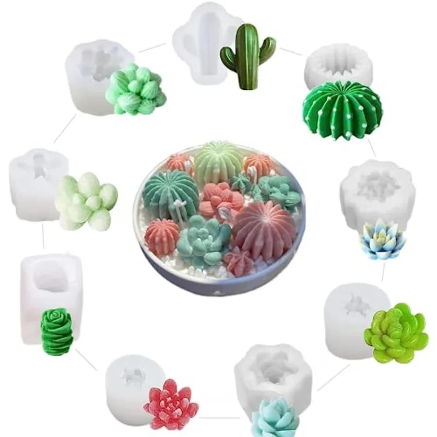 9 Pack Succulent Silicone Mold, Flower Resin Mold, Silicone Candle Molds.3D Cacti Candle Mold Silicone for Scented Candles Soap