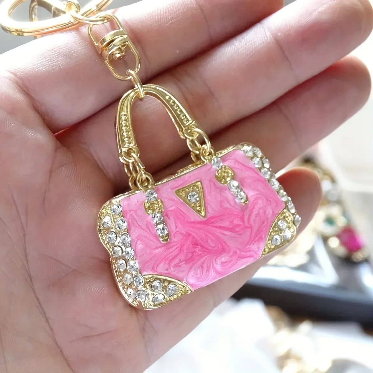Mini Tote Enamel Keychain Sparkling Rhinestone Keyring Wallet Bag Backpack Car Pendant Pendant Ladies Gift