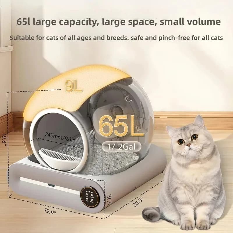Lettiera Intelligente Automatica Autopulente per Gatti con Controllo Tramite App, Ampio Spazio da 65L e Eliminazione degli Odori, per Gatti fino a 8 kg