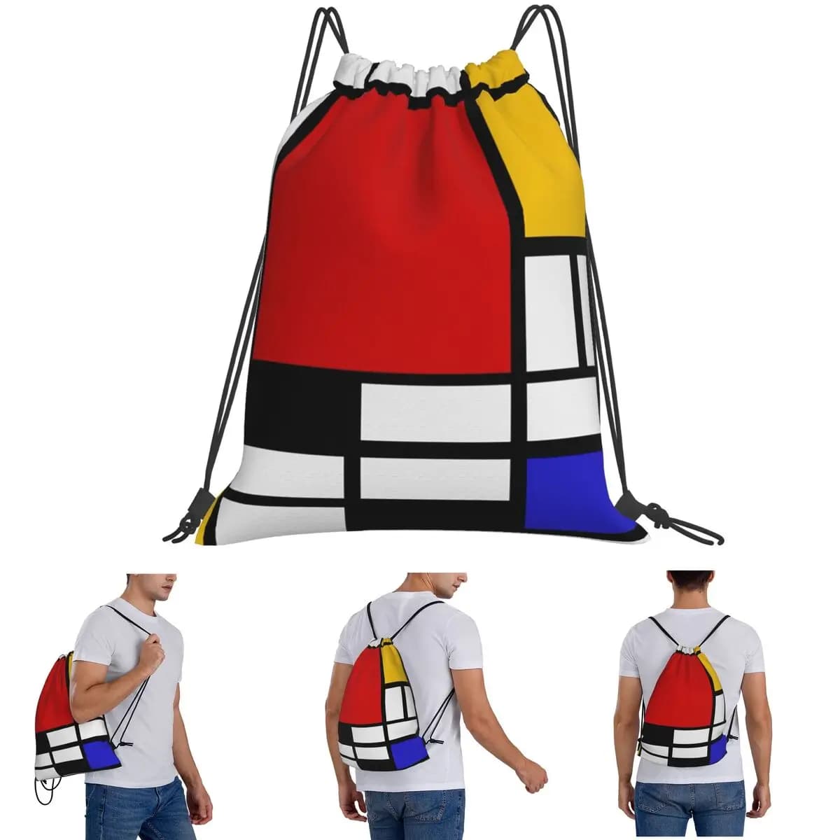 Zaini Piet Mondrian De Stijl, borse portatili con coulisse, borse per articoli vari, borse per libri, per studenti e viaggi