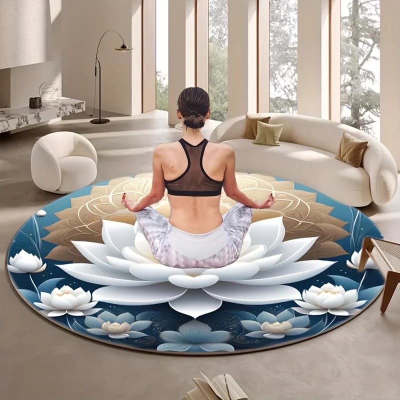 White Water Lily Print Indoor Meditation Rug, Yoga Mat for Living Room Entryway Decor, Portable Floor Cushion for Seasons