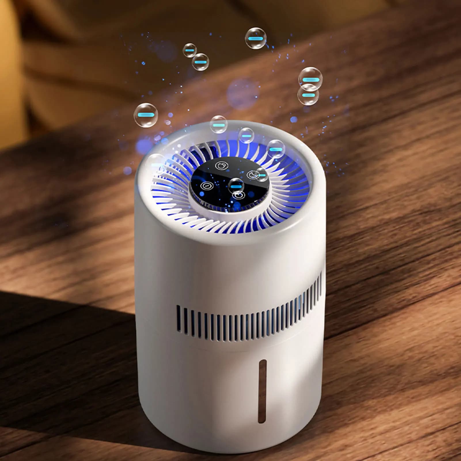 Purificatore d'aria e umidificatore 2 in 1 5W 4L Serbatoio dell'acqua Umidificatore silenzioso Purificatore d'aria da tavolo per ufficio Camera da letto Asilo nido