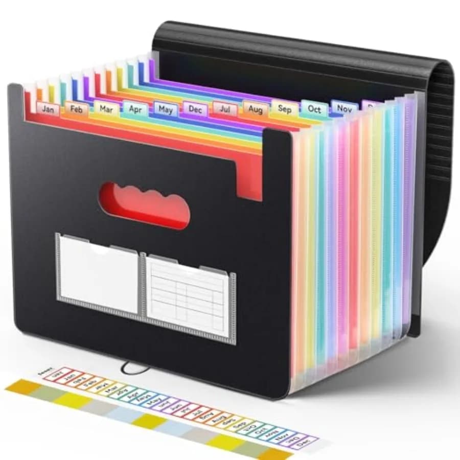 Organizzatore di Documenti a Fisarmonica con 13 Scomparti, Cartella Portatile per Documenti Mensili, Fatture, Ricevute Fiscali, Formato A4
