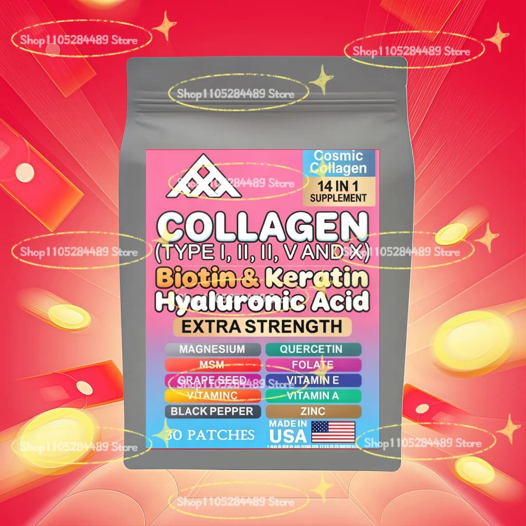 Collagen Transdermal Patches with Hyaluronic Acid, Vitamin C, Niacin - Support Skin, Hair, Nails & Joint Health 30 Patches