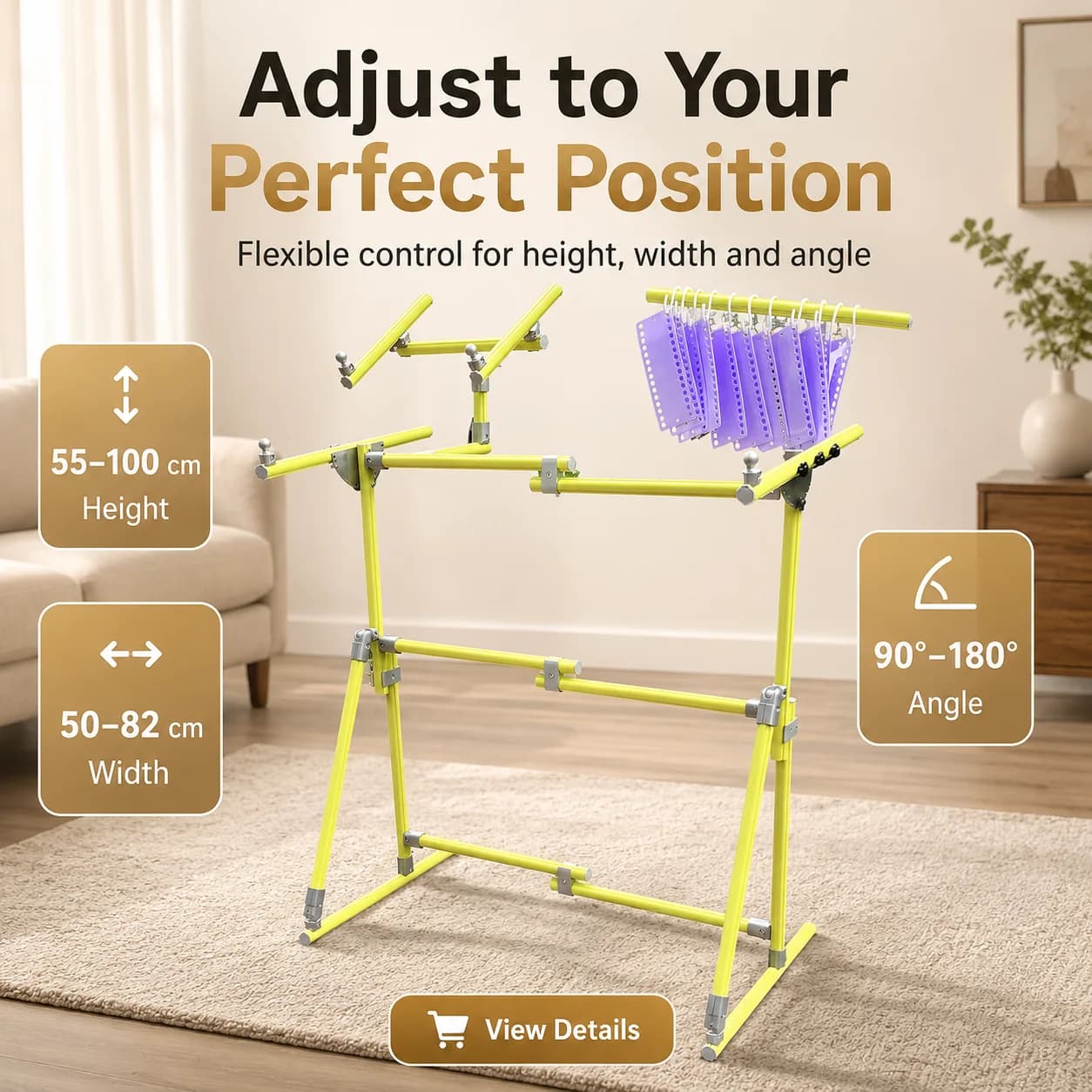 2 in 1 Aluminum Cross Stitch Stand Floor Bed Embroidery Frame Holder Phone Thread Rack Height Width Angle Adjustable