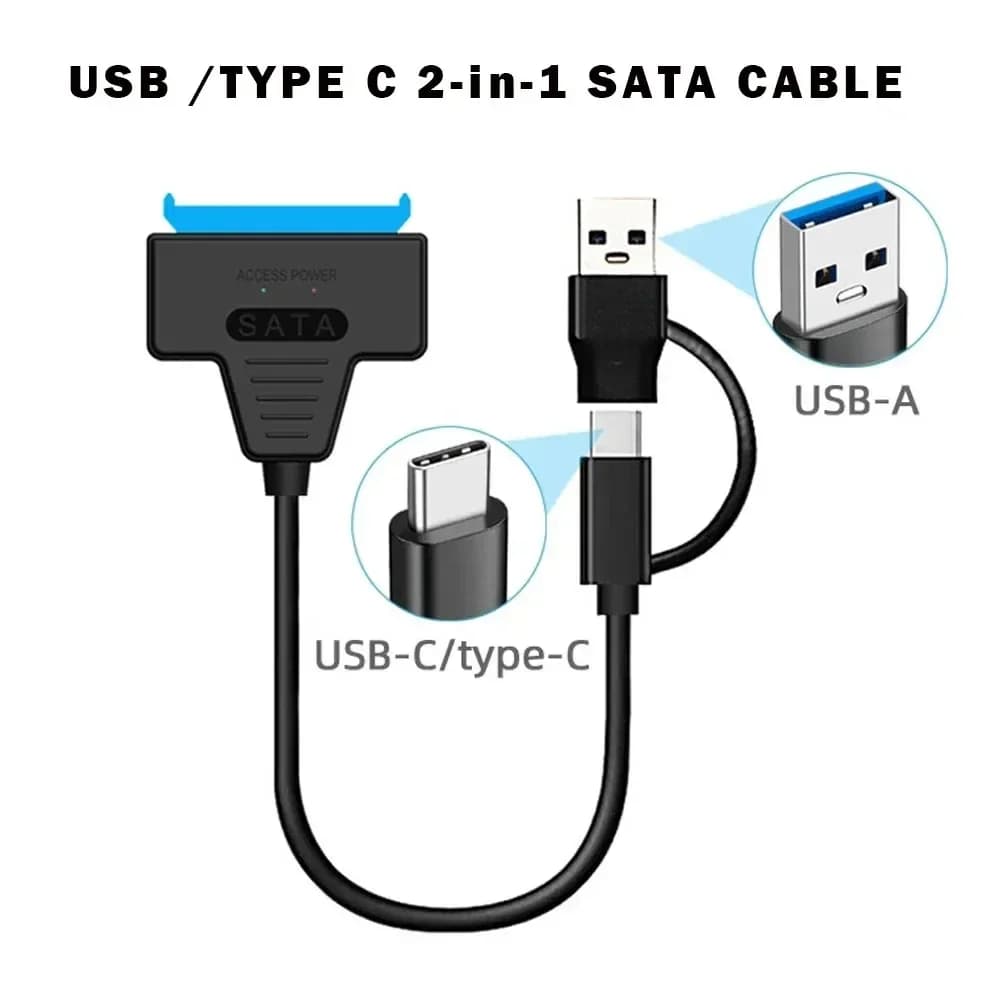 Cavo adattatore SATA a USB3.0/Tipo C fino a 6 Gbps Supporto HDD esterno SSD da 2,5 pollici Cavo SATA III a 22 pin