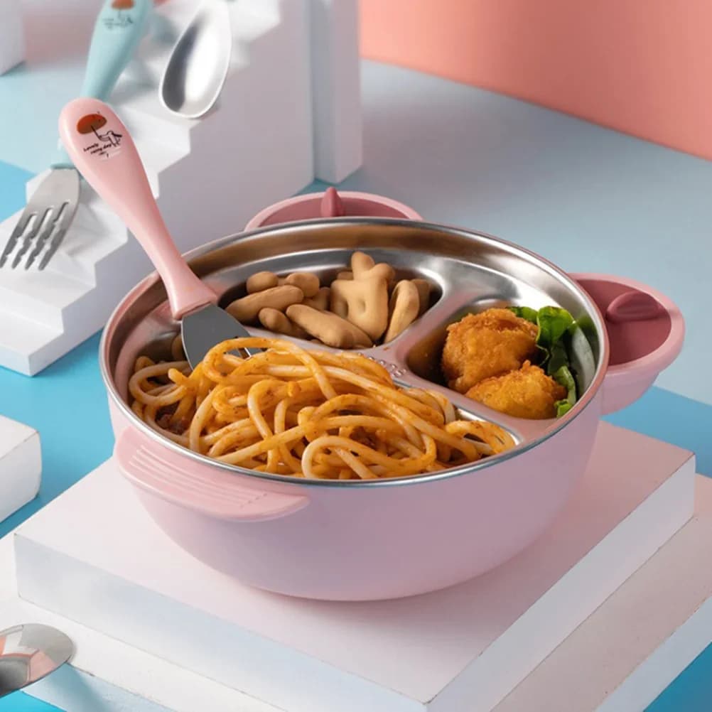 Piatto piano in acciaio inossidabile Ciotola complementare per bambini Contenitori per ciotole per l'alimentazione alimentare Integratore infantile