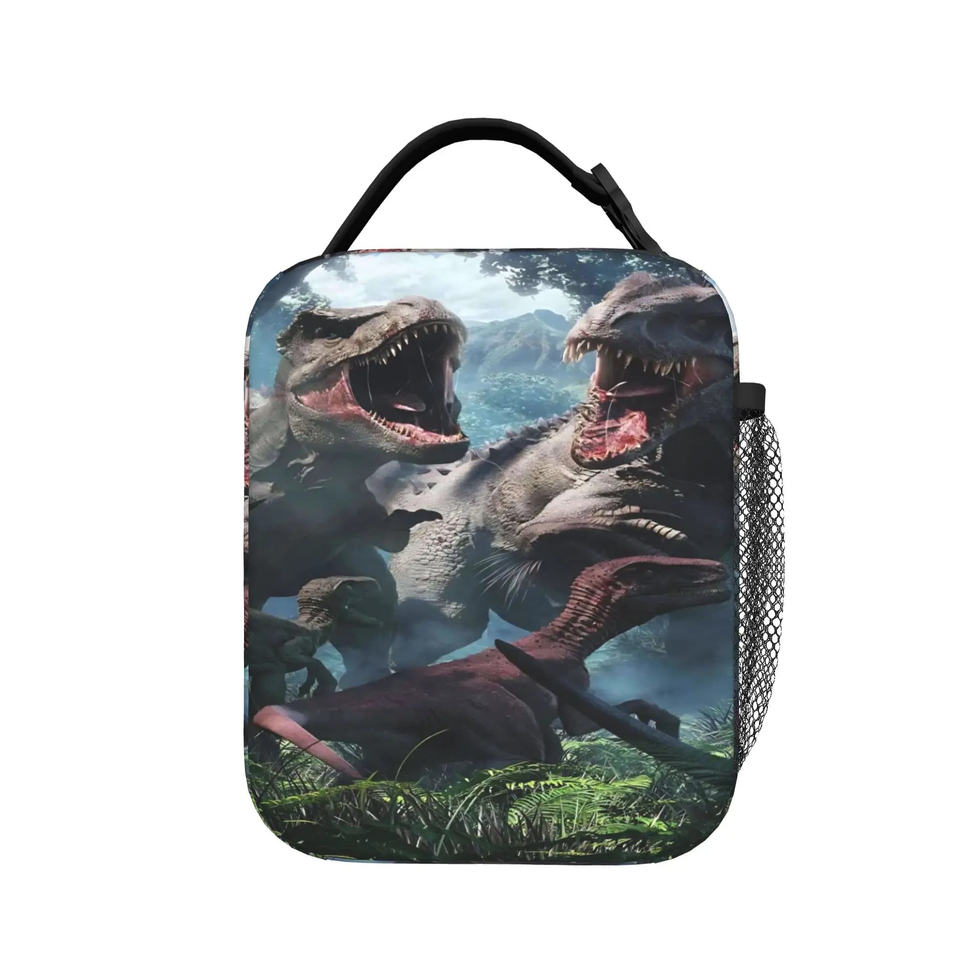 Dinosaur World Lunch Bag For Child Jurassics Park Print Lunch Box Casual Travel Cooler Bag Portable Oxford Thermal Tote Handbags