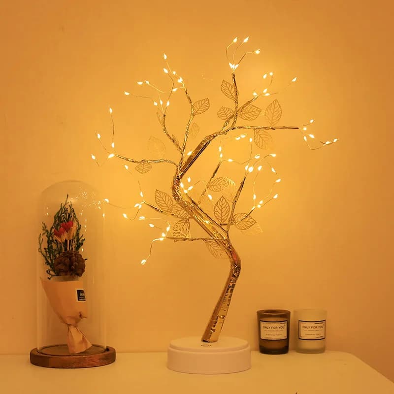 Lampada da tavolo a LED Luci notturne USB Albero di fuoco Luce Filo di rame Lampade da tavolo Luce notturna fata per la decorazione natalizia della camera da letto di casa